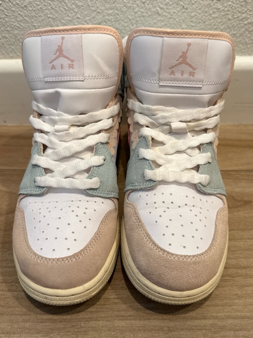 Jordan Kids Pink, Light Green and White High-Top Sneakers